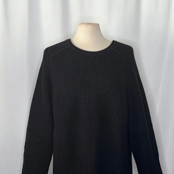 ZARA Wool Blend Solid‎ Black Shaker Knit Pullover Sweater Minimalist Medium - Image 3