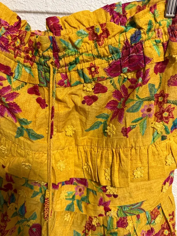 FARM Rio Yellow Floral Tiered Mini Dream‎ Skirt Small Boho Ruffle Eyelet Small - Image 5
