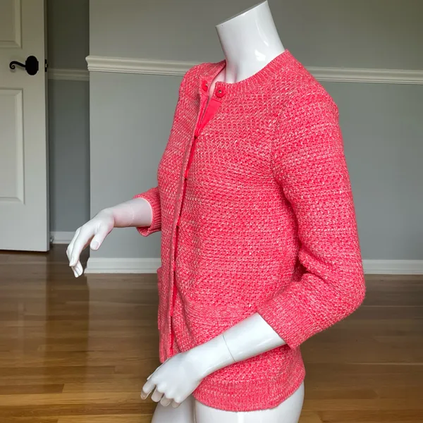 Boden Textured Knit Cardigan Sweater Women’s Size Small Bright Coral Pink Button Front - Image 3