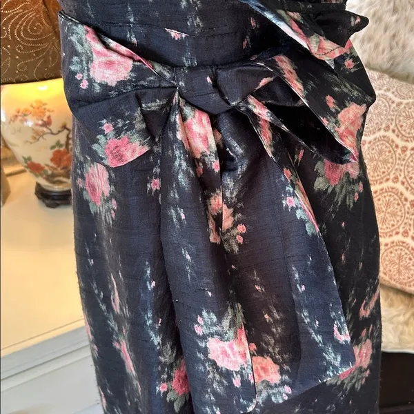 Love shack fancy cosmo rare black floral ruffle silk high low midi dress M L​​ - Image 3