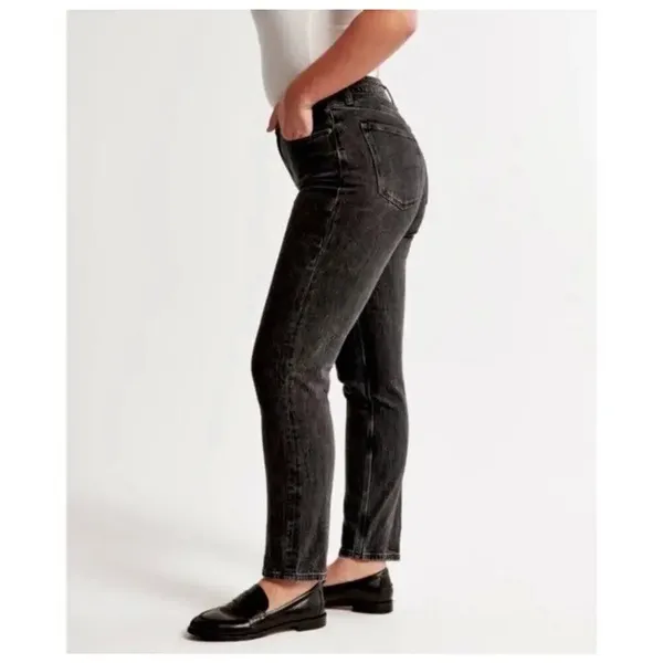 Abercrombie & Fitch The‎ Mom High Rise Black Wash Denim Tapered Jeans Size 4XS - Image 3