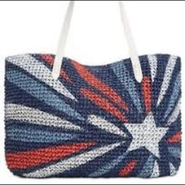 🎉INC Star & Stripes Straw Bag Blue - Image 5