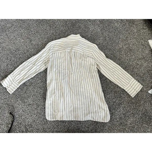 Zara Tan striped button-up long sleeve shirt M - Image 10