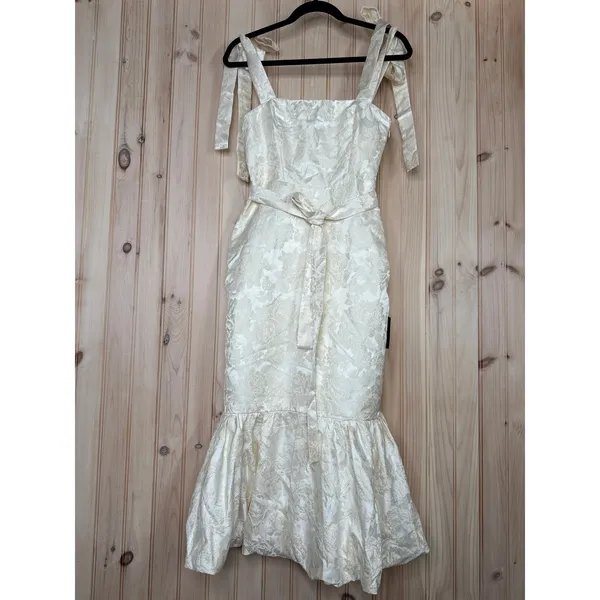 NWT Lulus Silvia Ivory Floral Jacquard Trumpet Midi Dress Banquet Wedding Sz XS - Image 2