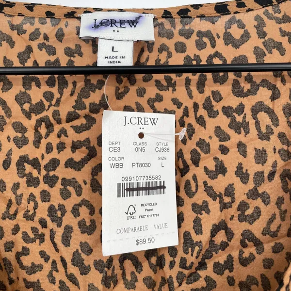 J Crew‎ Sleeveless Leopard Print Tie Front Tunic Top Women Size L - Image 4