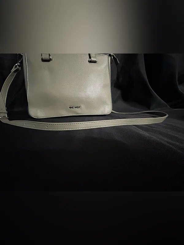 Nine West Olive Green Leather Multi-Pocket Satchel Shoulder Bag Handbag Purse - Image 6