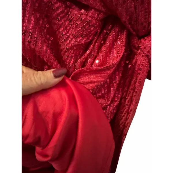 Hot Pink Sequined Double Crazy Faux Wrap Dress - Size M - Image 10