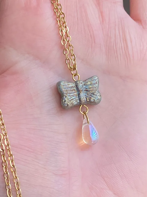 Handmade Czech glass butterfly fairy whimsy dainty necklace🦋 - Image 2
