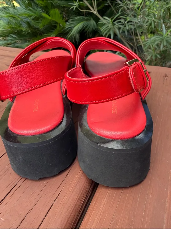 Maeve Anthropologie Red Leather Cross Strap Platform Sandals Size 6.5 $140 - Image 7