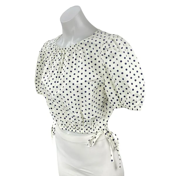 NEW Vineyard Vines Resort Stretch Polka Dot Puff Sleeve Crop Blouse Top Size S - Image 3