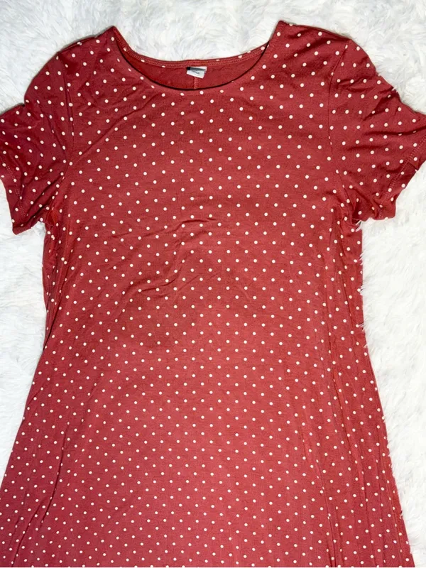 Old Navy Women's Polka Dot Dress Terracotta Rust Size M Casual Short Sleeve Midi - Image 3
