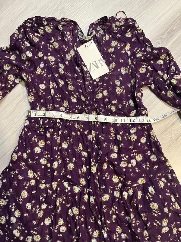 Zara Purple Floral V-Neck Long-Sleeve Mini‎ Dress - Image 8