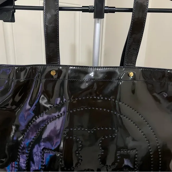 TORY BURCH Style No. 11075807 Patent Leather Tote Black/Navy Lining - Image 4