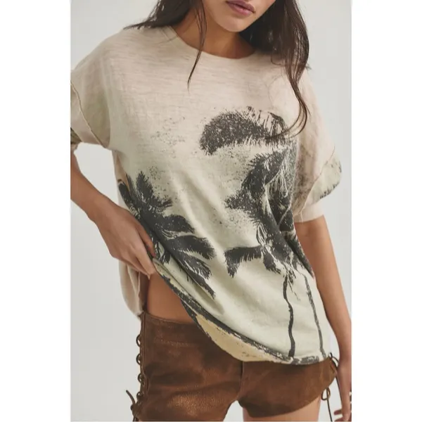 Free People Oversized Bohemian Palm Tree Kai Long-Sleeve Top Tee XL NWT Beach - Image 4