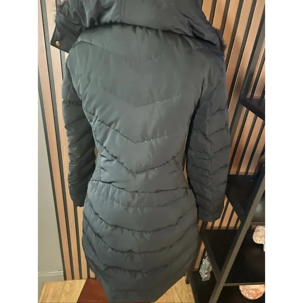Zara black winter coat with hoodie size small jacket filled with down feathers - Image 3