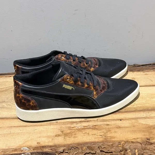 *NEW* Puma Pointy Creepers Patent Black and Tortoise Lace Up Size 10 A43‎ - Image 5