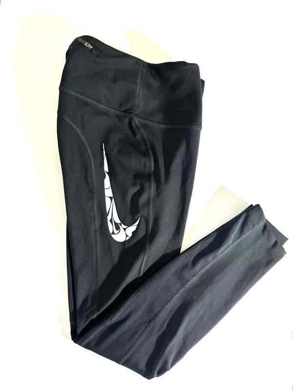 Nike Black High-Waist Dri-FIT Leggings with White Swoosh Sz XS - Image 3