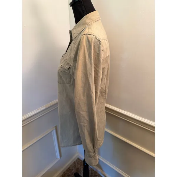 Lauren Ralph Lauren Khaki Beige Denim Western Yoke Pearl Snap Embroidered Top - Image 5