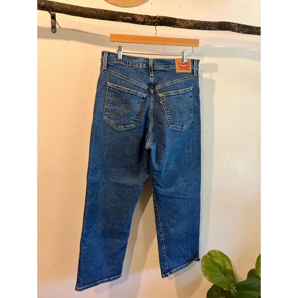 Levi's Ribcage Straight Ankle Cropped Dark Wash Cotton Denim Jeans Size 31 - Image 4