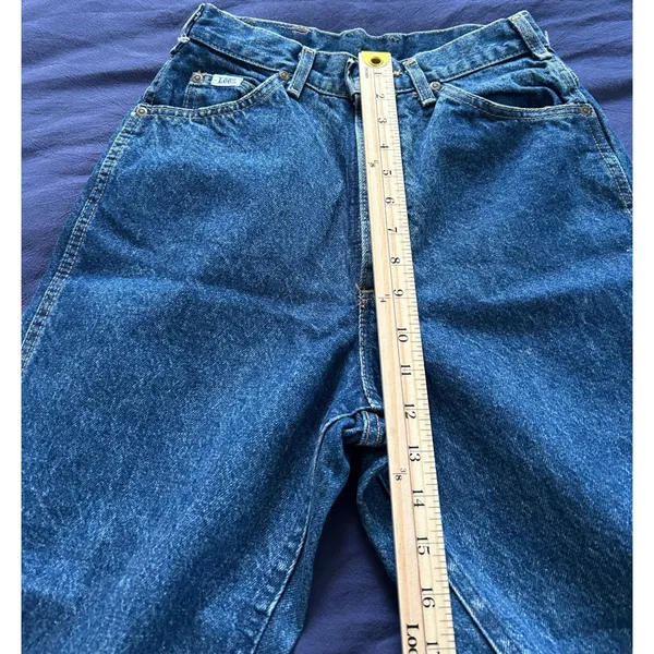 Vintage Lee High Waisted Straight Leg Jeans Medium Wash Raw Hem Size 6 Med USA - Image 9