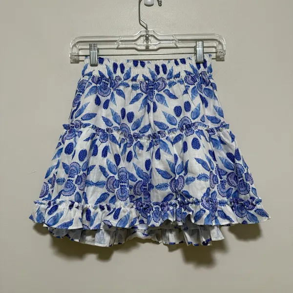 Hill House Linen Paz Tiered Ruffle‎ Skirt in Blue Shell Mosaic Size TN (XXXS) - Image 3