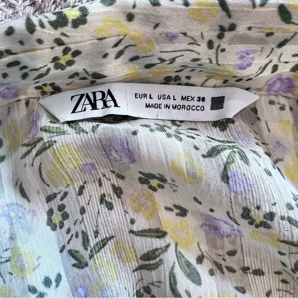 Zara Floral Blouse Sz L Loose Long Sleeve Striped Satin Chiffon - Image 7