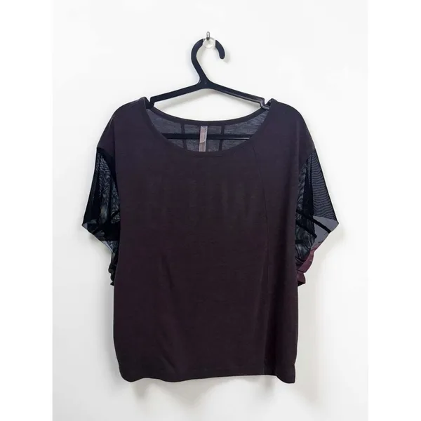 FP Movement Free‎ People Wild Graphic Mesh Sleeve Tee Brown Charcoal Small - Image 2