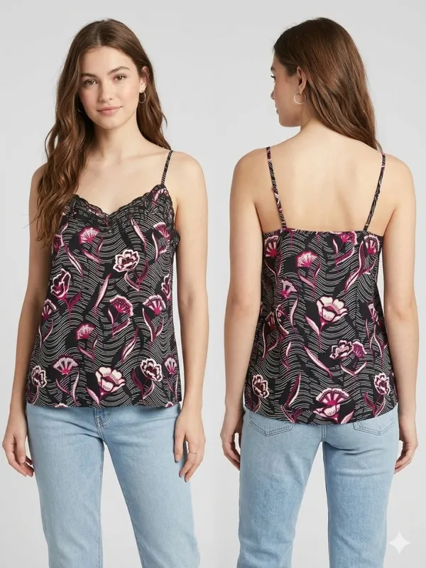 Daniel Rainn Anthropologie Floral Eyelet Cami Tank Top Black Pink Size Small S - Image 2