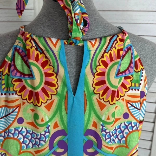 Jade‎ Melody Tam Multi Floral Print Ruffle Hem Tunic Halter Dress Medium - Image 7