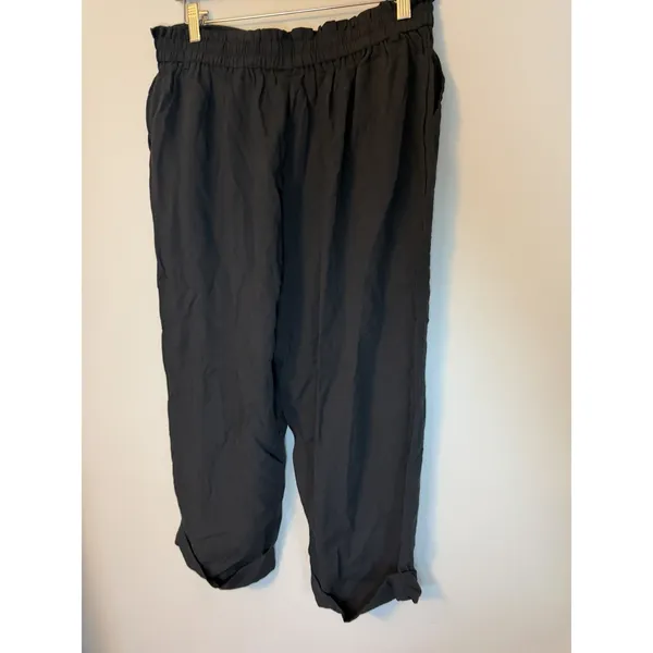NWT Halara High Waisted Zipper Pocket Capri Linen Feel Pants in Black Size XL - Image 14