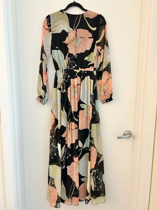 Lulus Wondrous Water Lilies Black Floral Print Maxi Dress Size XS - Image 10