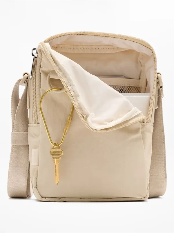 New Athleta Anytime Vertical Crossbody Travel Bag Zephyr Tan - Image 3