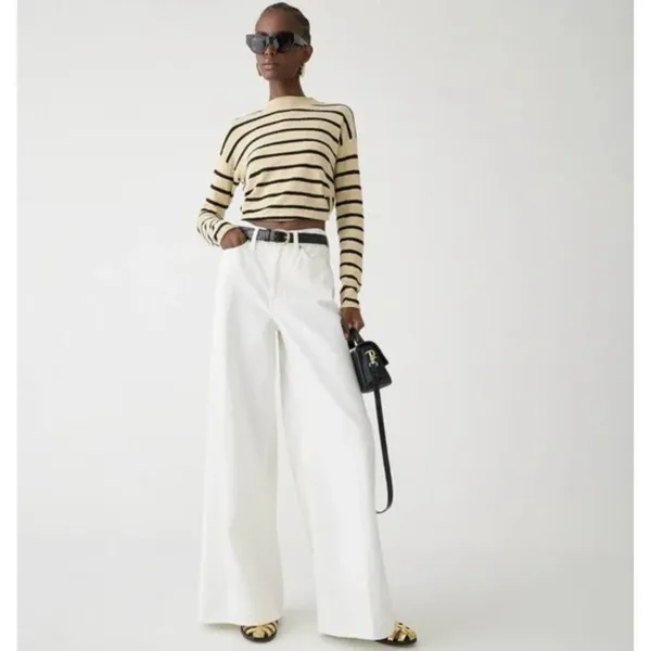 J.Crew Cropped Boucle Rollneck Sweater Striped Cotton Blend Nautical XXL NWT - Image 4