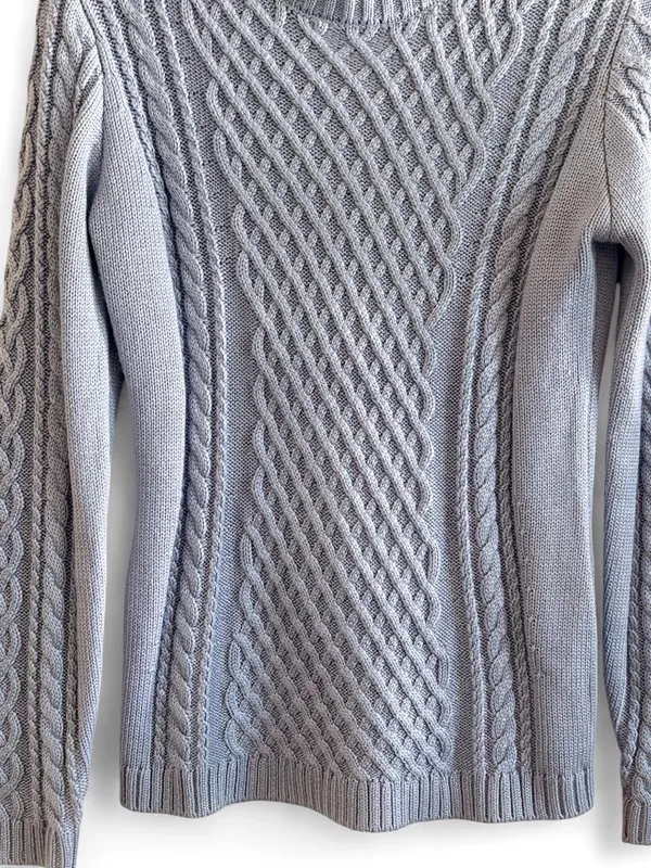 Women's Lt Blue Cable Knit Crewneck Sweater - Sz S - Image 4