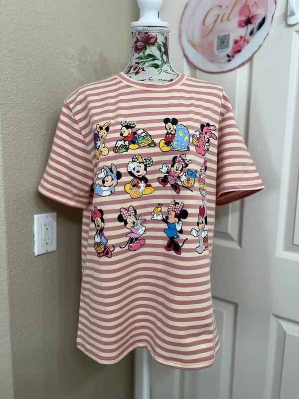 Disney Easter Characters Striped Pearl T-Shirt Pastel Size L NWOT - Image 2