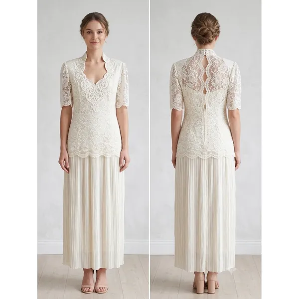 Vintage‎ Scott McClintock Ivory Cream Lace Pleated Dress Evening Gown Size 14 - Image 2