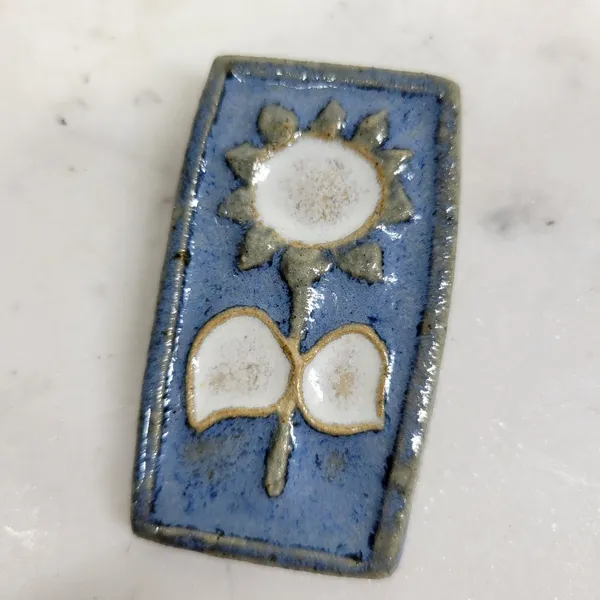 Vtg CUB Denmark Sunflower Tile Brooch Pin Blue Handmade MCM Ceramic Artisan - Image 11