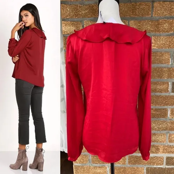 L'Academie The Ruffle Boho Blouse Cabernet small - Image 3