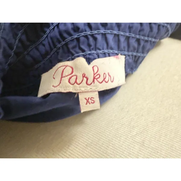 Parker Shirt‎ Off-Shoulder Top Multicolor Smocking XS ($265 Retail!) Navy Blue - Image 7