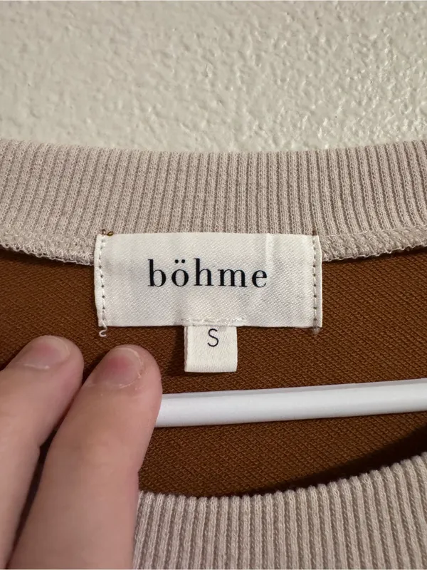 bohme Brown and Cream Long Sleeve Raglan Tee with Dark Brown Stripe - Image 2
