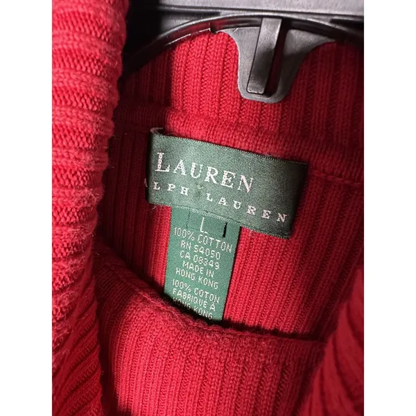 Lauren Ralph Lauren Large Womens Turtleneck‎ Sweater Red Long Sleeve Cotton - Image 5