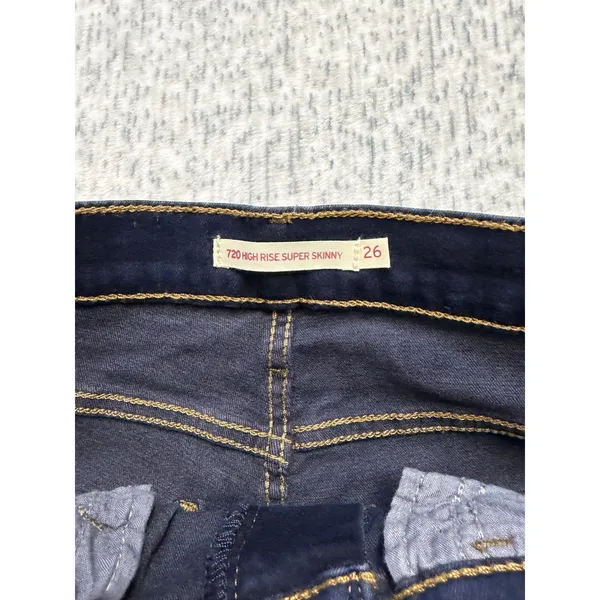 Levis 720 High Rise Super Skinny Jeans Dark Wash Indigo‎ Blue Denim 26x30 - Image 4