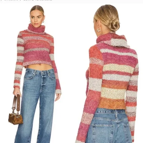 NWT Free People My Girl Turtleneck Sweater In Sunburst Combo Wool Blend - Image 2