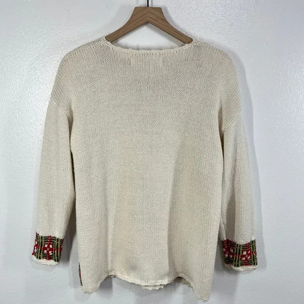 Vtg. 80s Curio & Company Hand‎ Knit Christmas Sweater Bow Garland Metallic Ramie - Image 2