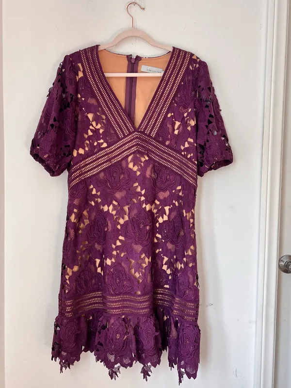 Adelyn Rae Purple 3D Lace Floral Dress Women's XL Cocktail Wedding Guest - Image 2