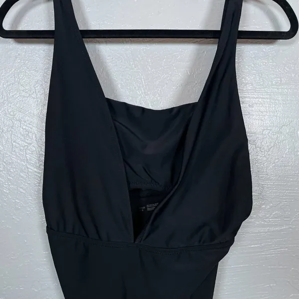 Aerie Women M Black Layered One Piece Swimsuit Bandeau Deep V-Neck Full Coverage - Image 3