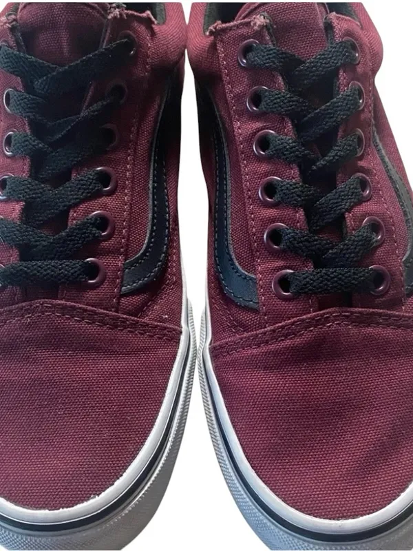 Vans Women's 7 or Youth 5.5 Burgundy Canvas Sneakers with Black Stripe Like New - Image 4