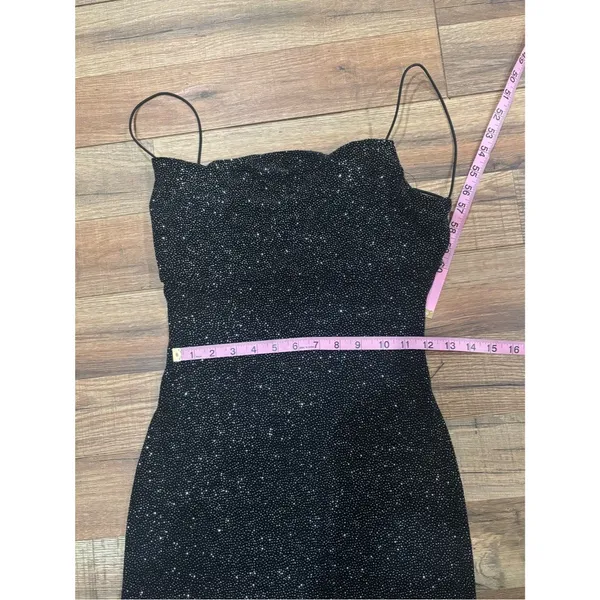 B. Darlin Black Rhinestone Glitter Bodycon Maxi Dress Spaghetti Strap Y2K Formal - Image 5