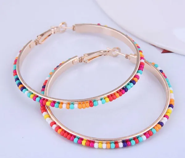 Multicolor Beaded Hoop Earrings Multiple - Image 2