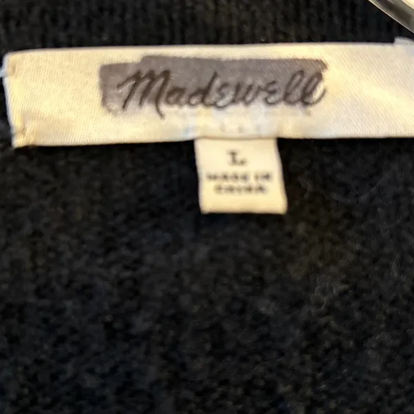 Madewell Black Merino‎ Wool Blend Open Front Long Cardigan Sweater Size L- flaw - Image 3